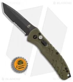 Gerber Propel Downrange Automatic Knife OD Green (3.5" Black Serr) -Gerber Pro Knives.com Gerber Auto Propel Downrange OD green black serr BHQ 67394 er size