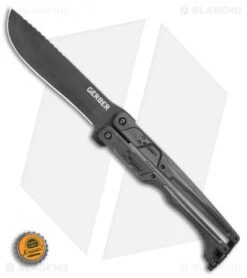 Gerber Doubledown QuadLock Folding Machete Knife Black (6.8" Black) -Gerber Pro Knives.com Gerber Doubledown QuadLock Knife Black 6.75 Black 30 001530N BHQ 105512 LS Bottlecap