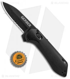 Gerber Highbrow Compact A/O Spring Assisted Knife Black (2.8" Onyx Serr) -Gerber Pro Knives.com Gerber Highbrow Compact A O SA Black Onyx Serr 30 001525N BHQ 94155 jr bottlecap