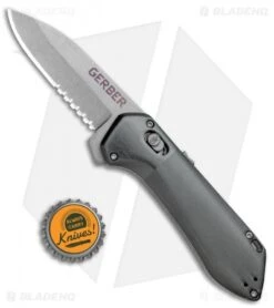 Gerber Highbrow Compact A/O Spring Assisted Knife Gray (2.8" Stonewash Serr) -Gerber Pro Knives.com Gerber Highbrow Compact A O SA Gray SW Serr 30 001519N BHQ 94150 jr bottlecap