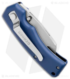 Gerber SuperKnife SK Edge Liner Lock Knife Blue Rubber (2.25" Satin) G669 -Gerber Pro Knives.com Gerber SuperKnife SK Edge LL Blue Rubber Satin BHQ 53984 jr side