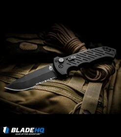 Gerber Auto 06 Automatic Knife S30V Drop Point (3.6" Black Serr) 0377 -Gerber Pro Knives.com gerber 06 auto black serr droppoint 0377 BHQ 1471 dl tactical